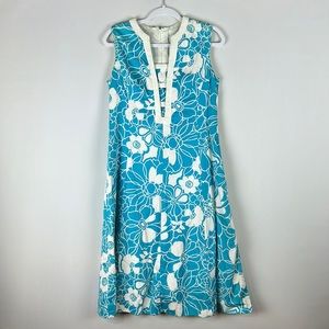 VTG 60-70s Dress Gregg Draddy Long Legs 14 Aquamarine White Floral Lined Rare
